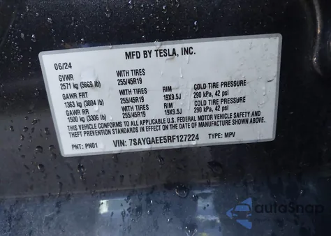 2024 Tesla Model Y Long Range Dual Motor All-Wheel Drive from USA, damaged, VIN 7SAYGAEE5RF127224
